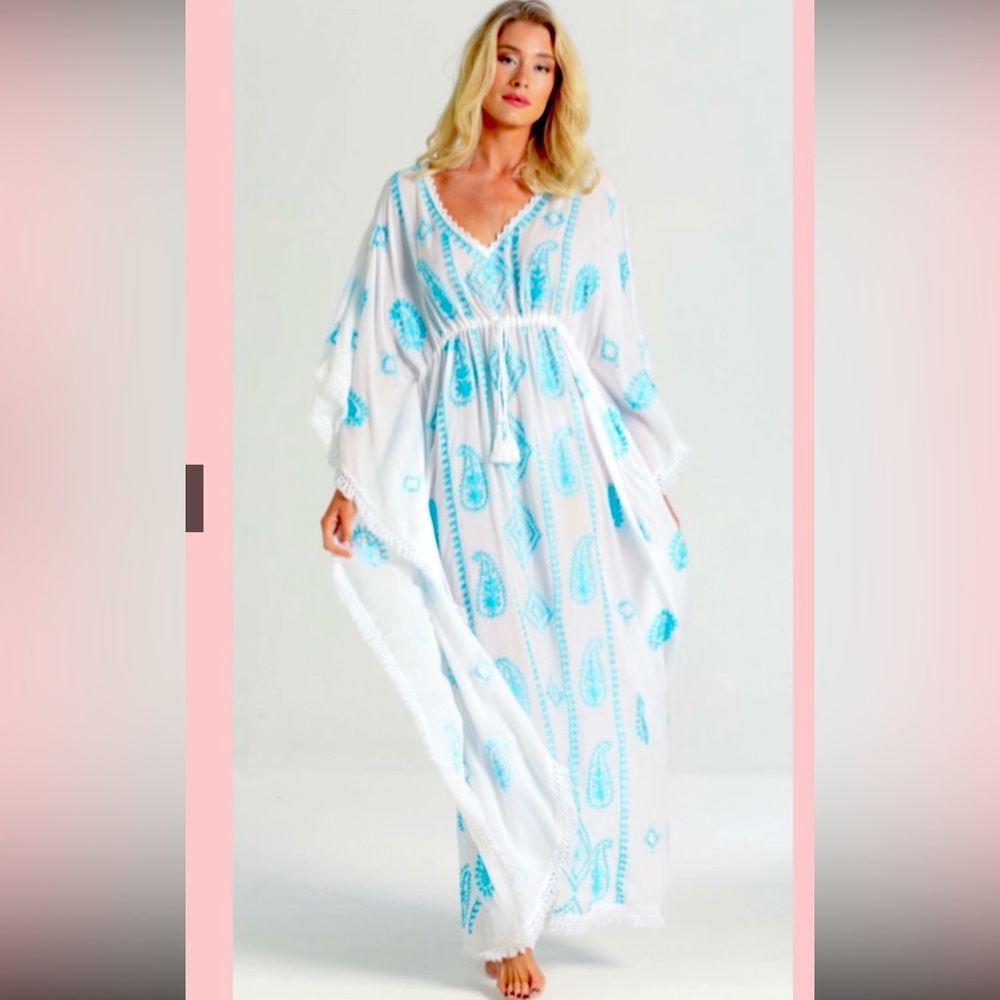 Pranella resort wear White and Blue Patterned Midi Dress